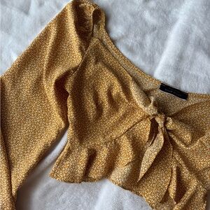 Blue Blush Gold Long Sleeve Crop Blouse